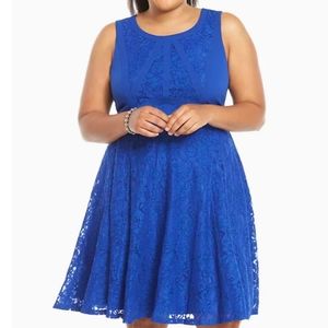 Torrid contrast blocked lace skater dress blue 20